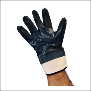 nitrile dipped blue white safety gloves